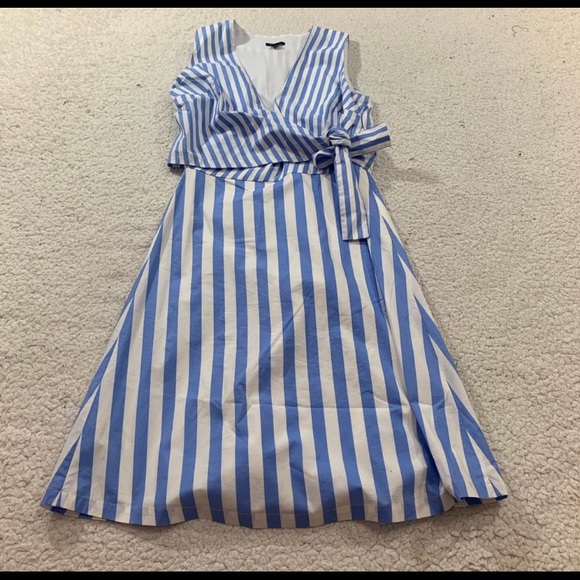Ann Taylor striped preppy poplin flare dress - Picture 2 of 5
